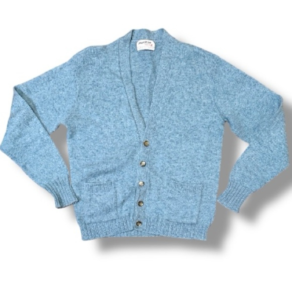 VTG 1980s THERMAX PURITAN Light Blue Knit Button-Up Cardigan Sweater Grunge | XL